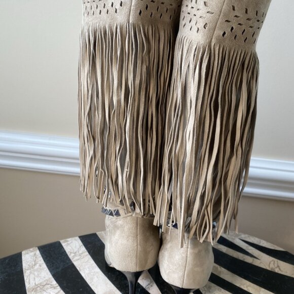 MANOLO BLAHNIK Suede Fringe Western Boots Heels - Picture 2 of 16